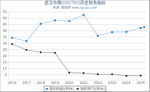 武汉中商(000785)股东权益比率、固定资产比率等历史财务指标图